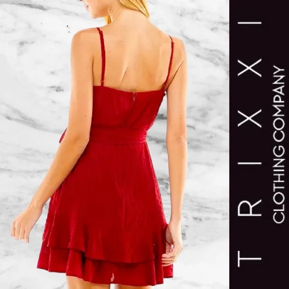 NWT Trixxi Printed Red Ruffled Fit & Flare Dress, Size S, MSRP‎ $59 - Picture 2 of 9